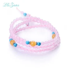 Fashion Fine jewelry Natural Pink Rose Quartz Trendy Round Multilayer Design Bracelet Jewelry For Women Party Gift
