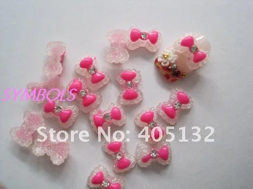 rbr-14-3 Wholesale 200pcs/bag Hot Pink Resin Double Bowknot Nail Art Decoration Cellphone Decoration Bow Decoration