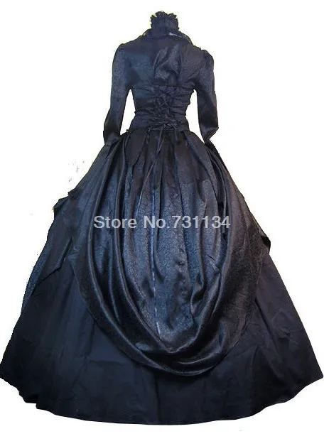 Черный Regal Brocade Готический викторианский период бальное платье театральный стимпанк Одежда