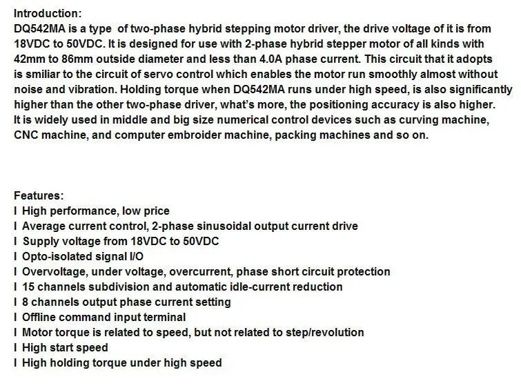 10 шт. шаговый Цифровой Драйвер DQ542MA 50V4. 2A 128 микрошагов, Nema23 шагового двигателя wantai+ коммутационная плата и кабель