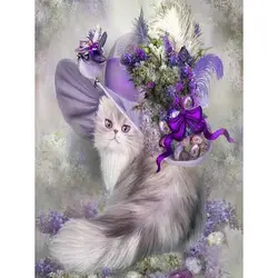Горячая фиолетовая шляпа вышивка кота Алмазная картина рукоделие Diy 3D картины квадратные алмазные хобби вышивки крестом рукоделие и