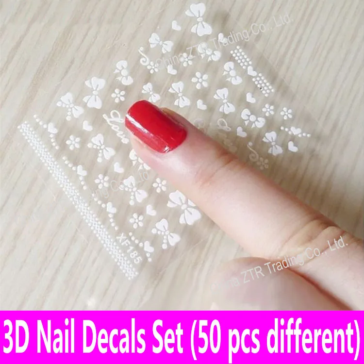 50 шт., наклейки для ногтей, наклейки для ногтей, Переводные 3D наклейки, печать, аппликация, прозрачное украшение для ногтей, 50 различных листов, набор