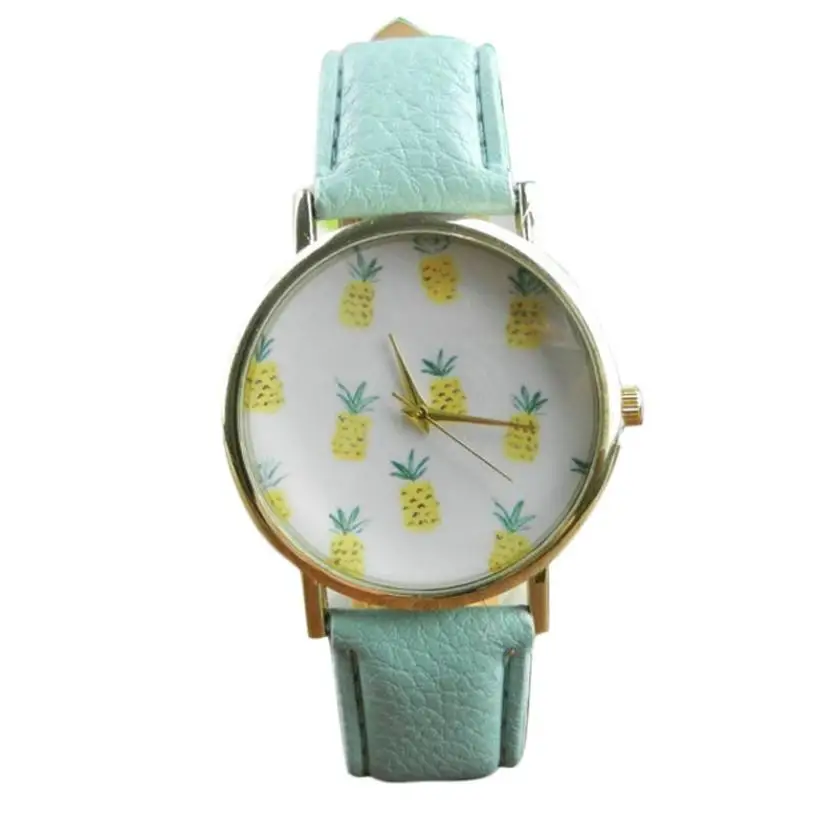 

Pineapple Pattern Quartz Clock For Women Leather Strap Dress Clock Analog Quartz Wrist Watch Relogio Feminino