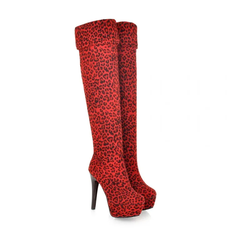 Г. Новые весенне-осенние пикантные Модные леопардовые сапоги выше колена на платформе и высоком тонком каблуке с круглым носком, большие размеры 34-43, SXQ0922