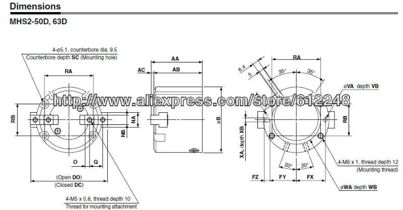 2 пальца параллельно стиль воздуха захват серии MHS2 63D, MHS2-63D