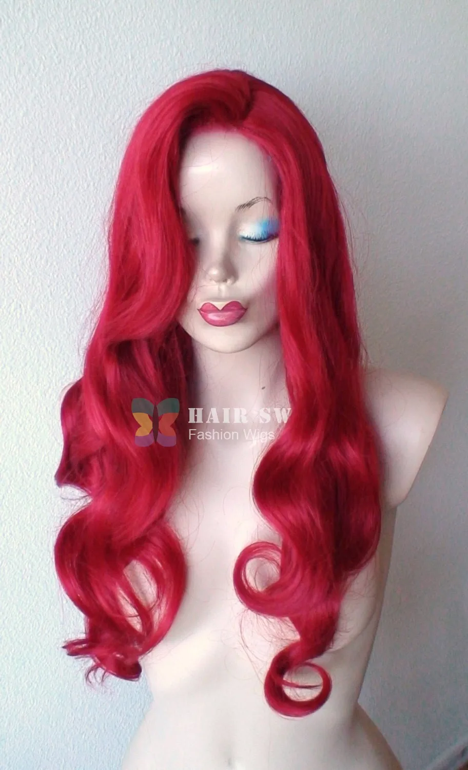 HAIR SW длинные женские волнистые синтетические волосы косплей парик Красный с большой заменой челки термостойкий кролик парик для Хэллоуина Вечерние