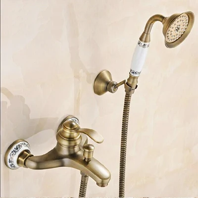 Antique Brass B Настенный античный латунный Бронзовый Матовый кран для ванной с ручным душа для ванной комнаты Смесители для душа torneiras - Цвет: Antique Brass B