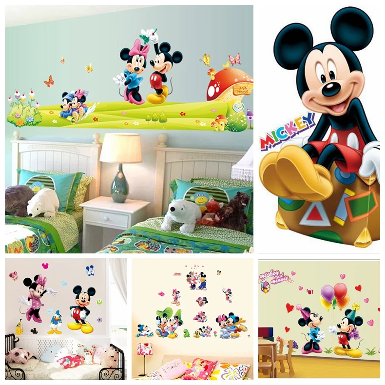 Hot Mickey Mouse Minnie mouse wall sticker children room nursery decoration diy adhesive mural removable vinyl wallpaper XY8126