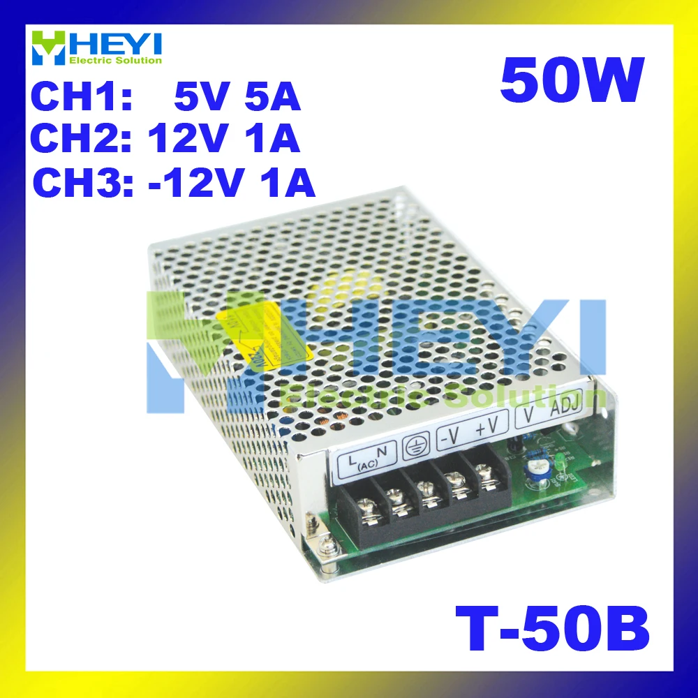 Мини-блок питания с тройным импульсный выход 5 V 5A, 12 V 1A,-12 V 1A преобразователь переменного тока в постоянный, T-50B блок питания