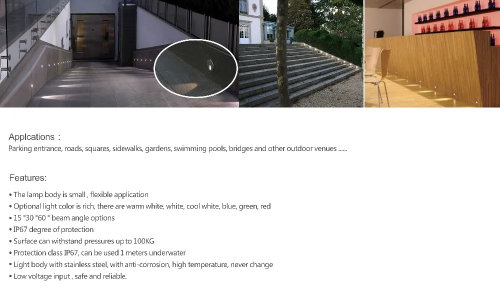Levou ao ar Embutida na Parede Exterior da Lâmpada Caminho da Escada Ip67 à Prova Passo Livre 1 w d' Água Paisagem Iluminação Jardim Luz 12 v 3 V 1 W IP67 À Prova D'