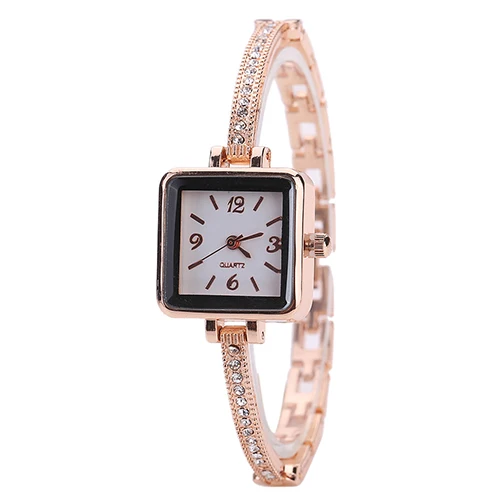 Women Fashion Inlaid Rhinestone Ultra Thin Band Square Dial Bracelet Wrist Watchin Women's