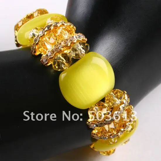 Модные браслеты желтого цвета с кристаллами в виде кошачьего глаза из бисера, модные эластичные женские браслеты, цельный gcb1148