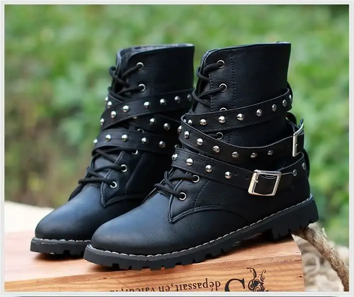 flat black biker boots