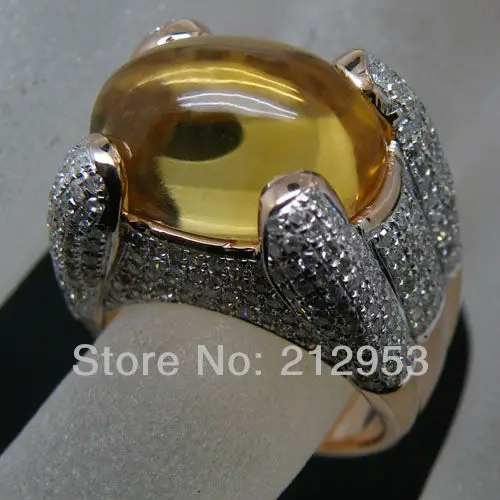 Винтажное однотонное кольцо из желтого золота 14 карат 15.33Ct с натуральным овальным покрытием 19x25 мм Желтый Цитрин