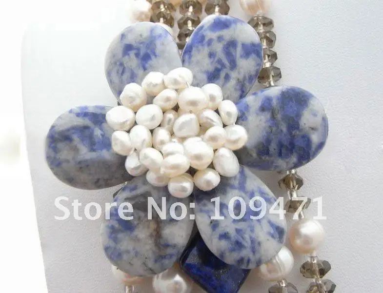 5 Пряди Pearl& Ляпис и содалит Цветок себе Цепочки и ожерелья