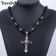 8mm * 71.4 cm Mens Boys Acero Inoxidable 316L Cadena de Eslabones de Cadena Del Grano de Cristal Negro Cráneo Colgante Collar w/negro Rhinestones HN82