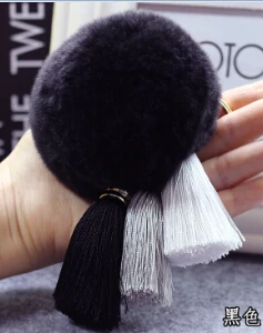 Красочные высококачественные меховые брендовые сумки брелок для ключей помпон автомобильный брелок кролик меховой шар брелок меховой бренд брелоки меховой брелок - Color: black