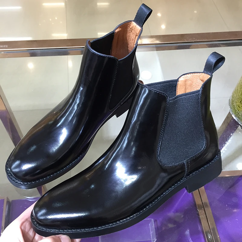 

2017 new design patent leather Chelsea boots women 's boots Europe low heeled boots women autumn winter boots