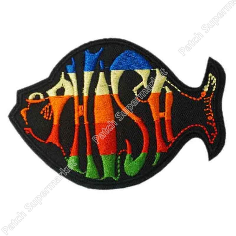 " PHISH FISH музыкальная полоса Железный На пластырь 50% выкл. Для 10 лотов многоцветной логотип передачи образец аппликации Рок Панк значок