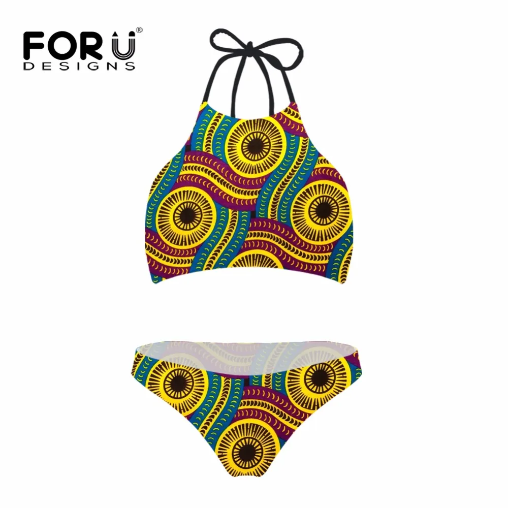 FORUDESGINS African Print Women Two Pieces Bath Suits Bikini Set Sexy ...