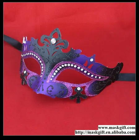 48 шт D003-PLBK Венецианская тема фиолетовая и черная пластиковая маска Стразы