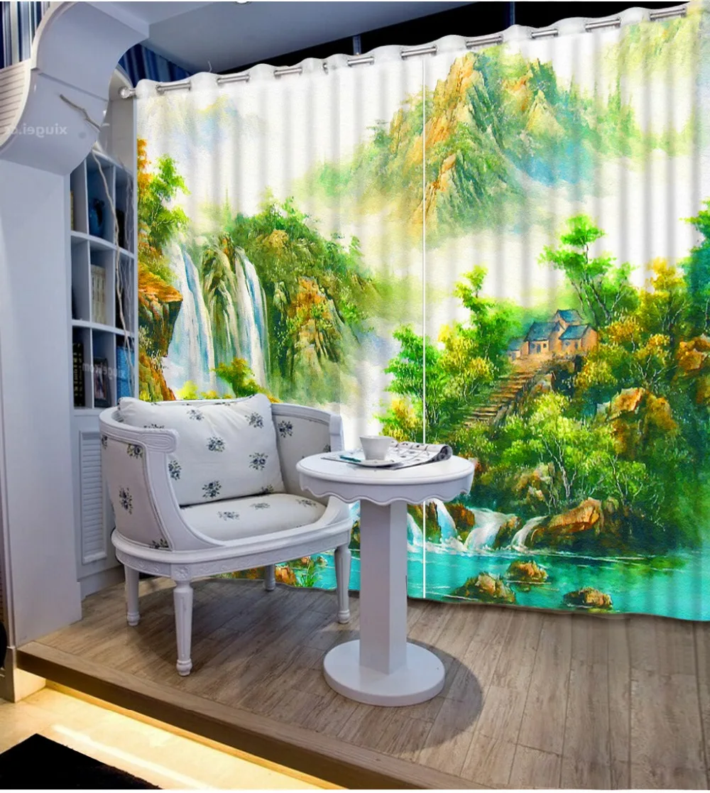 

High Quality Customize size Modern photo curtains 3d beautiful scenery curtains for living room Photo Customize size