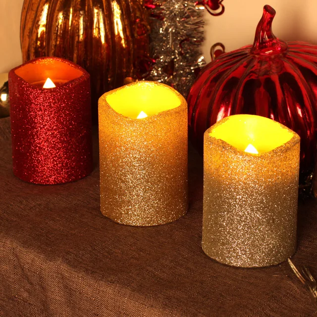 Dfl Flameless Real Wax Led Pillar Candles With Timer Glitter Dfl Flameless Real Wax Led Pillar Candles With Timer Glitter Powder For Home Party
