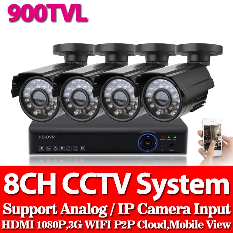  HD CCTV System 8CH HDMI 1080P DVR Outdoor 900TVL Home CCTV Surveillance Security Camera System 8ch DVR system 