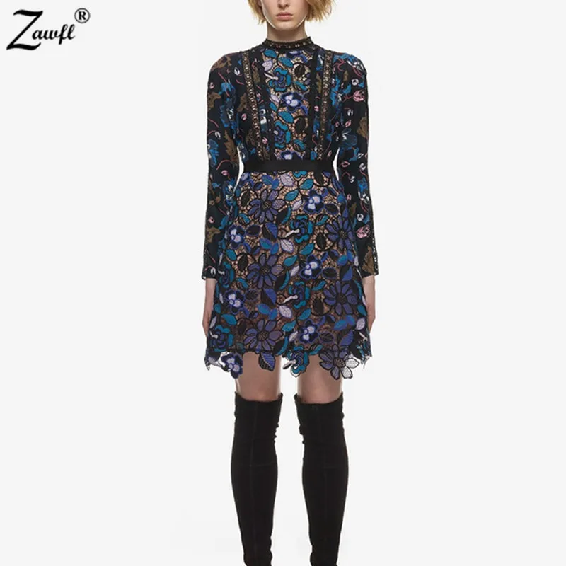 

ZAWFL 2019 Self Portrait Dress Winter Runway Party Dress Lace Embroidery Floral Vintage Kerst Jurk Dames Rockabilly Mini Dress