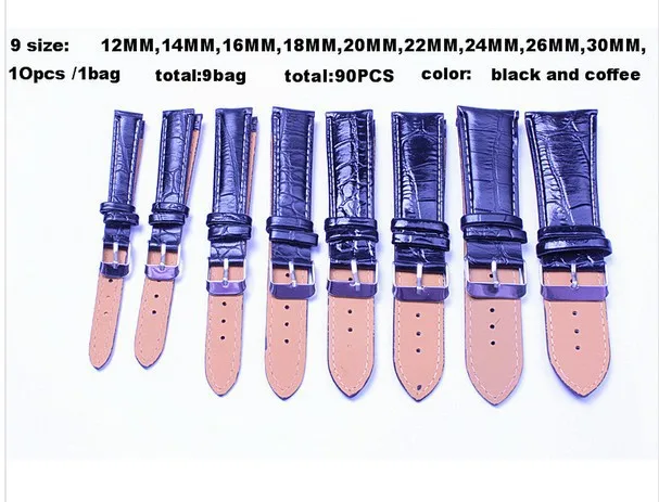Оптовая Продажа 450 шт./лот высокого качества Размеры: 12mm-14mm-16mm-18mm-20mm-22mm-24mm-26mm-30 мм-Искусственная кожа Смотреть полоса ремешок