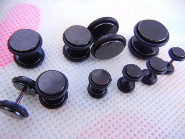 100pcs Free Shippment  Body Jewelry- Ear Stud Fake Ear Plug Cheat Illusion Ear Tapers & tunnels with two 