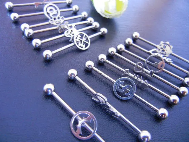 316L Lot 50pcs Free Shippment 14g Industrial Ear Barbells body jewelry body piercing jewelry