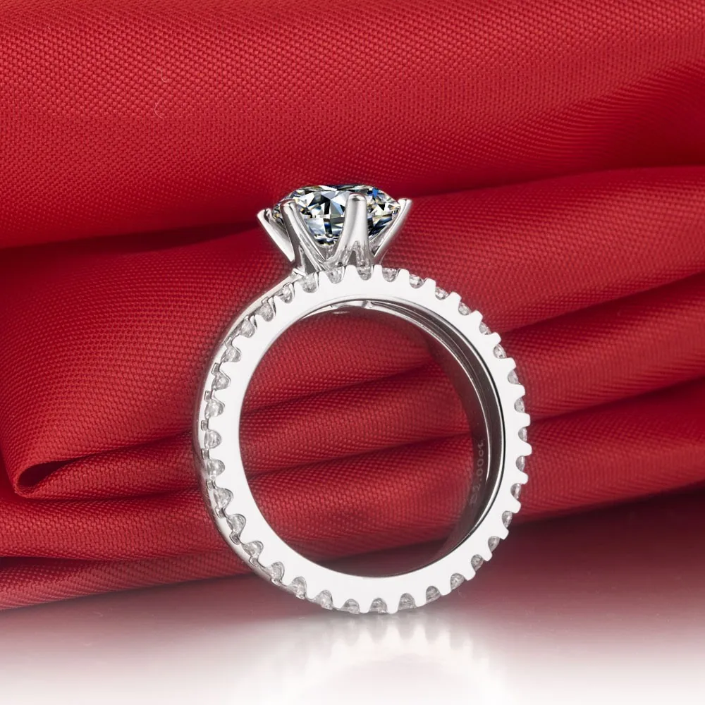Романтический свадебный набор из настоящего белого золота 14 к 1.55CT, круглый вырез, Золотое женское кольцо, набор для помолвки из чистого белого золота 14 к