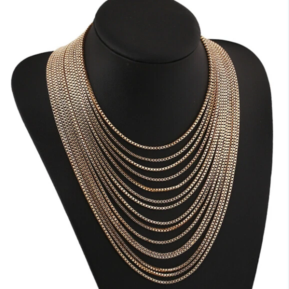 Fashion Maxi Colar Choker Collares Collier Femme Statement Chains Multi Layer Necklace Gold Women Accessories