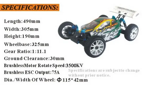 1:8 масштаб бесщеточный электрический багги с 7,2 V 3000mAh батареи