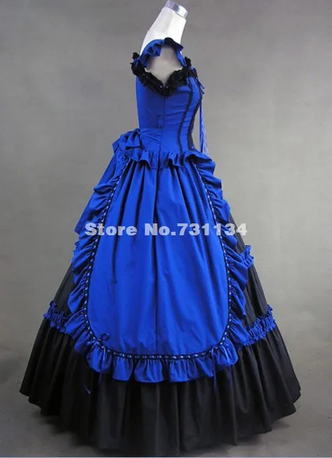 Синий и черный Элегантный и изящный готический, викторианской эпохи платье
