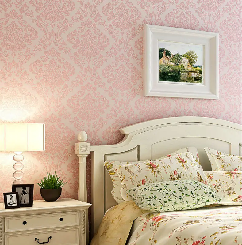 Luxury Victorian Vintage Light Pink Damask Fabric Wallpaper Bedroom