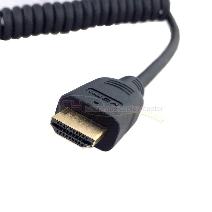 90 градусов правый угловой тип мини HDMI штекер к HDMI Мужской растягивающийся пружинный кабель 4 фута
