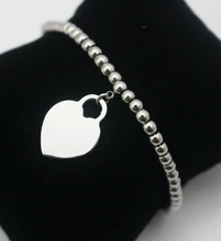New Desginer Stainless Steel Bead Bracelet With Silver Heart Pendant Women Accessories Pulseiras Pulseras Rosary