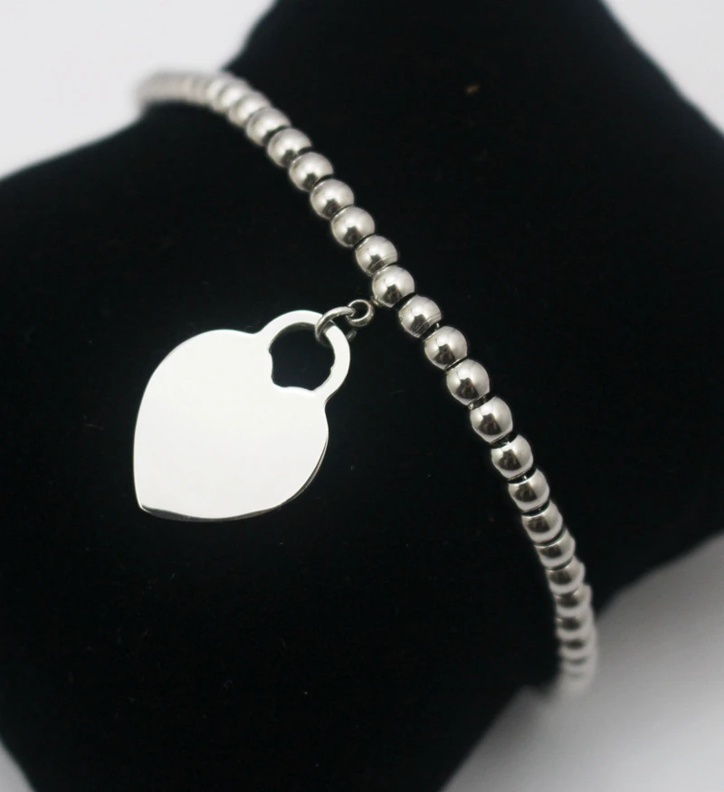 New Desginer Stainless Steel Bead font b Bracelet b font With Silver Love Heart Pendant Women