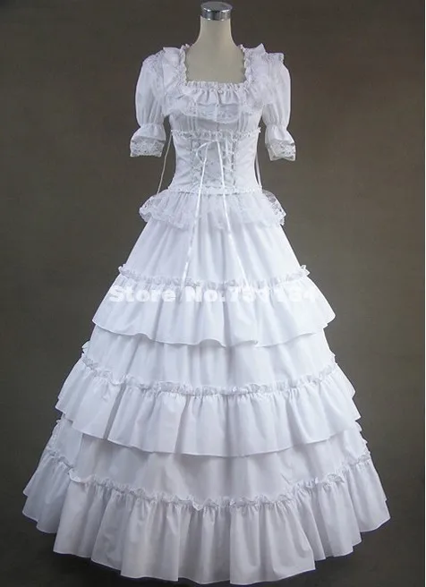 Custom Made чистый белый длинный хлопок Vitorian Лолита платье Southern Belle Принцесса Лолита платье Костюм воссоздание Одежда