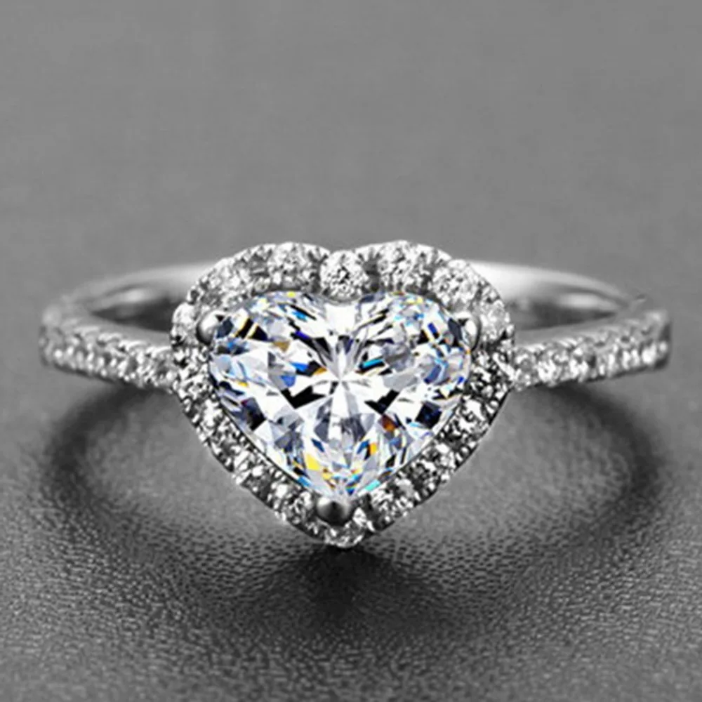 Лидер продаж 2018 женское серебряное кольцо с кристаллом в форме сердца свадебные