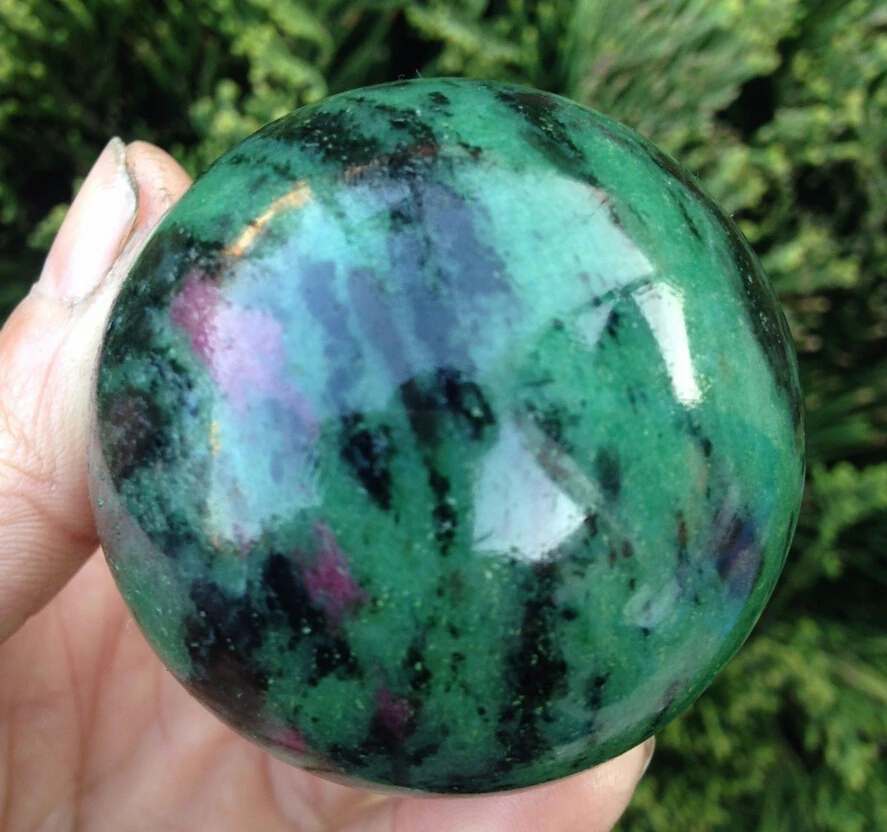 

183g Natural green ruby zoisite gem stone crystal sphere healing +Stand
