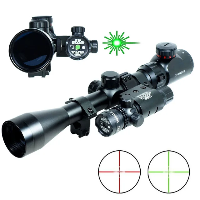 

Air soft Weapon Gun 3-9x40 Hunting Rifle Scope Mil-Dot illuminated Snipe Scope & Green Laser Sight Airsoft