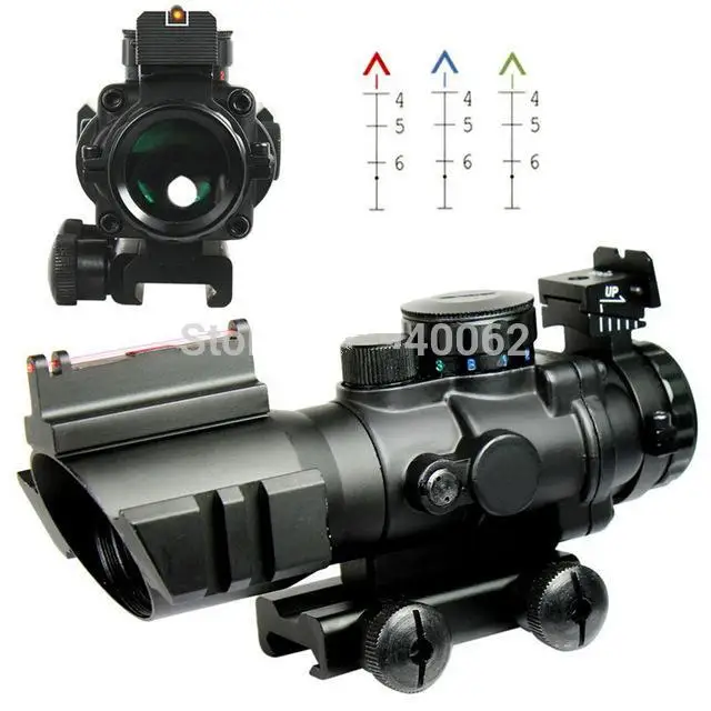 4X32 Tactical Rifle Scope W/ Tri Illuminated Chevron Reticle Fiber