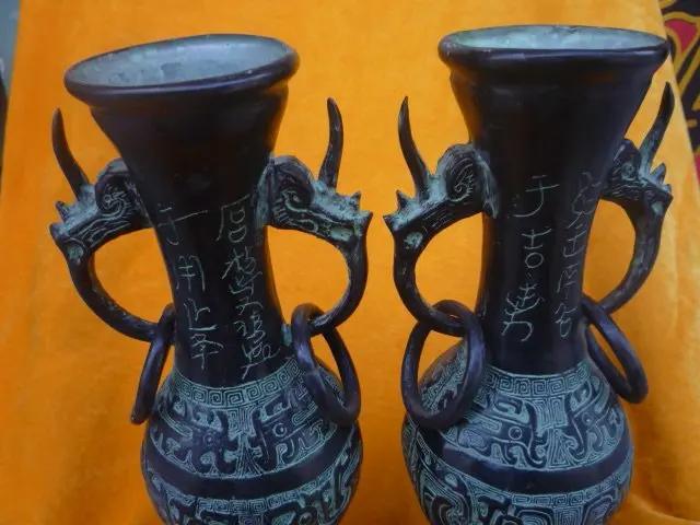Редкий Старый MingDynasty бронзовый Ваза, хорошая резьба, изысканные украшения, бесплатная доставка