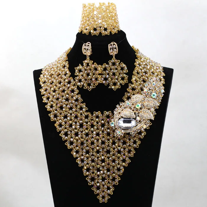 Simple Silver Crystal Party Statement Jewelry Set Chunky Bib Wedding Nigerian Jewelry Set Lady Birthday Gift Free shipping WD038 - Окраска металла: 12