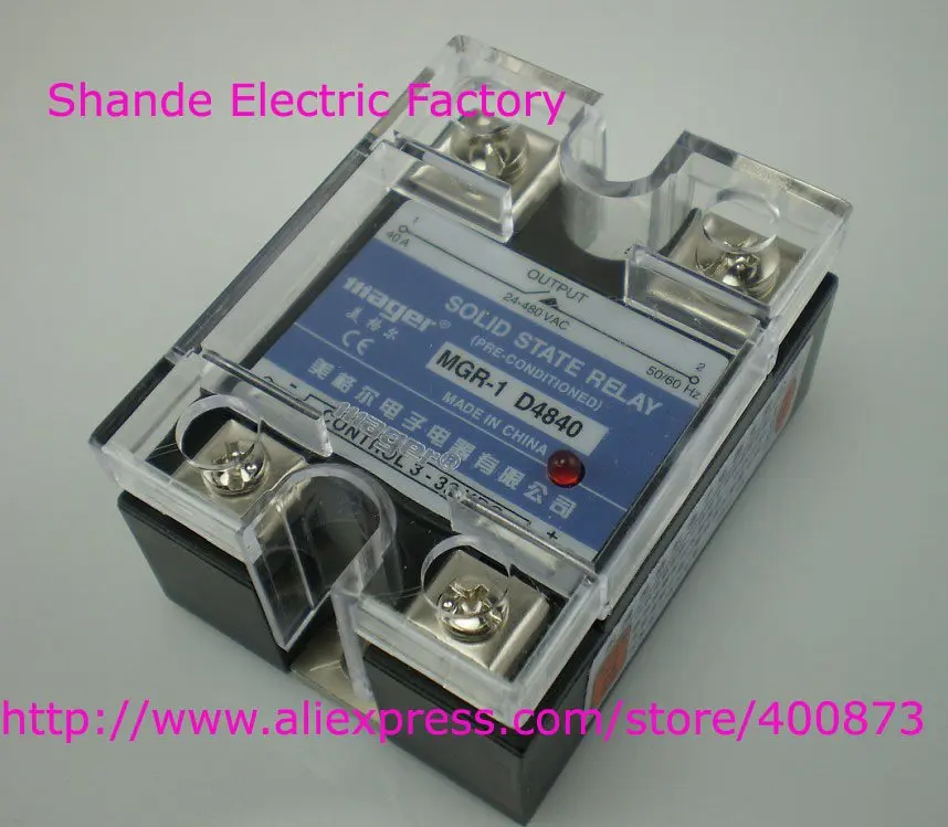 Mager MGR 40A SSR, вход 3-32VDC выход 24-480VAC однофазный твердотельное реле MGR-1 D4840