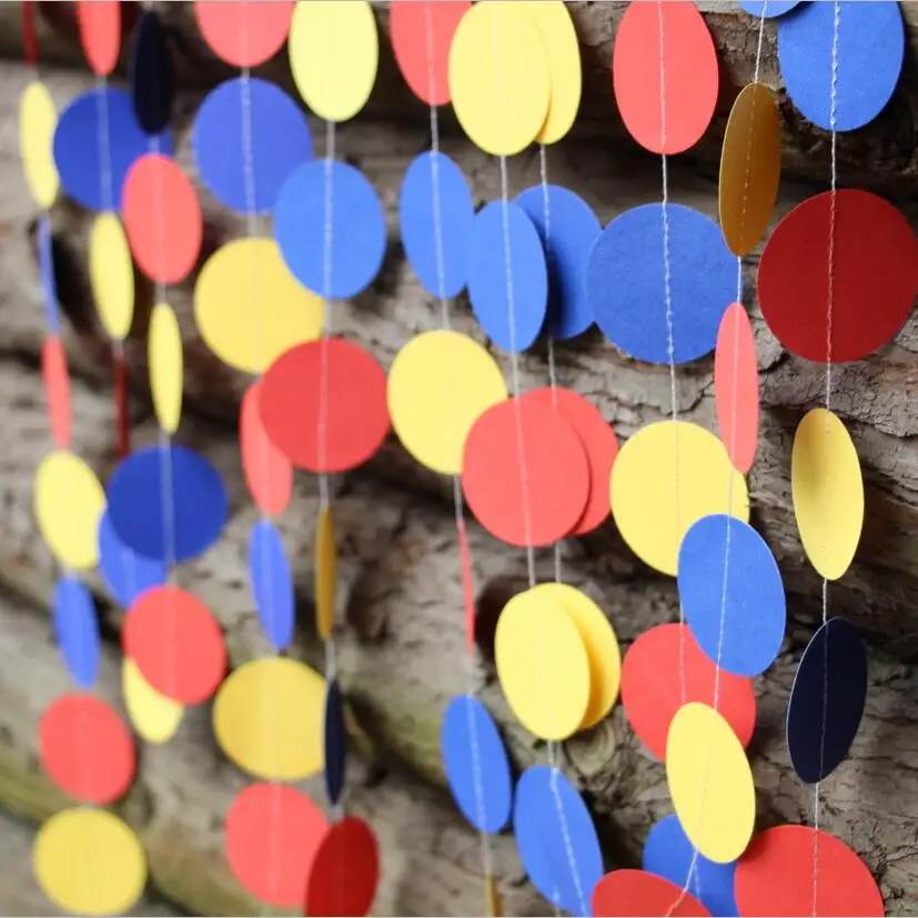 5pcs Navy Yellow Red Circle Paper Garland Festival Wedding Activity