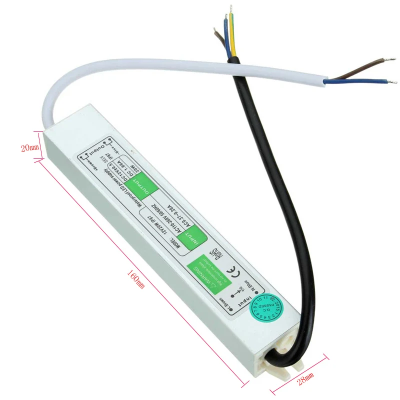 DC12V 24V 20W Водонепроницаемый светодиодный Питание драйвер трансформатор AC 85 V-265 V DC/DC конвертер для Светодиодные ленты аквариум плавательный бассейн